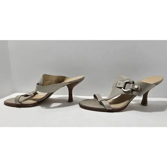 Salvatore Ferragamo Slides Sandals Women 8 B T-Strap Shoes Putty Leather - Picture 5 of 10